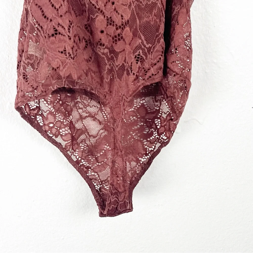 INTIMATELY FREE PEOPLE Double Dare Chocolate Lace Corset Thong Bodysuit Size XS